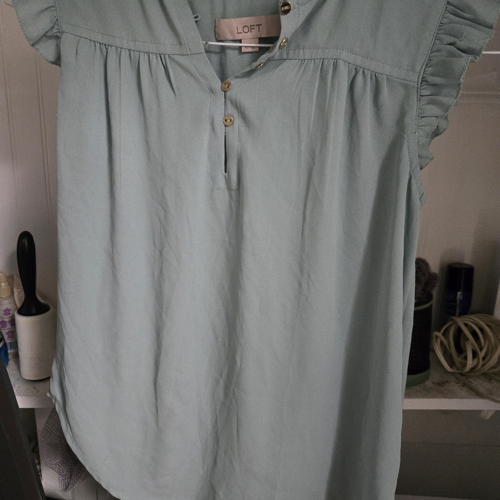 LOFT Women's Soft Green Blouse with Ruffle Sleeves